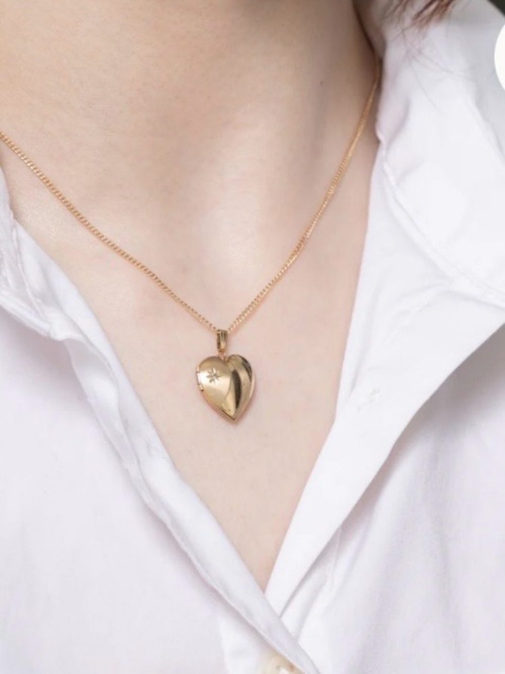 10k Yellow Gold Star Set Diamond Heart Locket Necklace